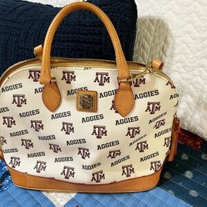 TEXAS A&M Dooney & Bourke Cream and Brown Logo Satchel